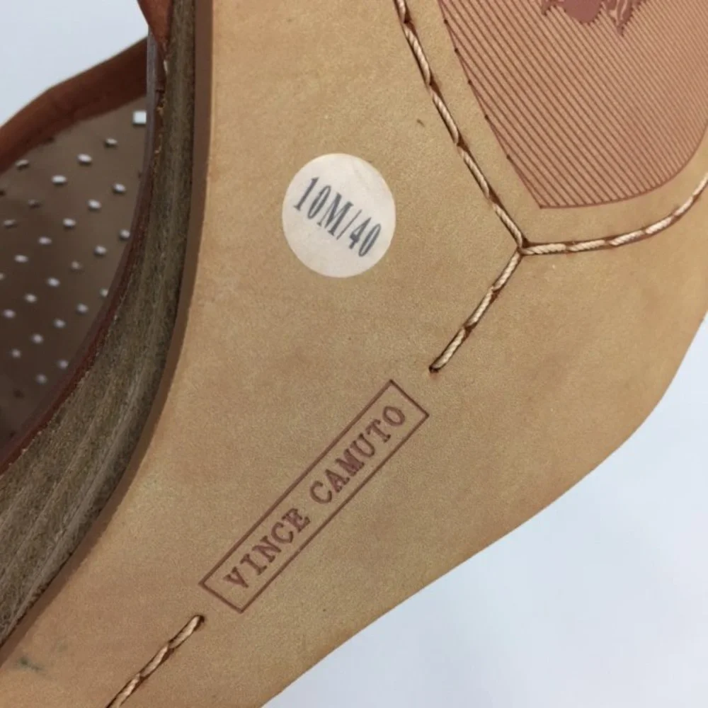 Vince Camuto Womens Brown Woven Leather Peep Toe Sandal Cone Heel size 10